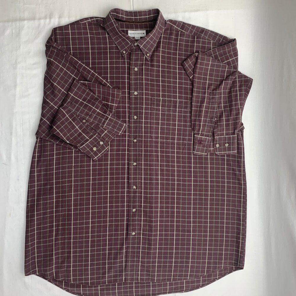 Cutter Buck Mens 2XLT Tall Long Sleeve Button Down Plaid Burgundy Cream Olive